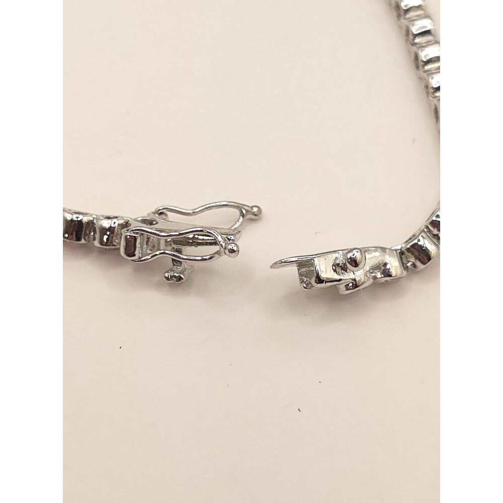 Silver Tone Tennis Bracelet With Pink CZ Stones & Secure Clasp - Picture 4 of 11